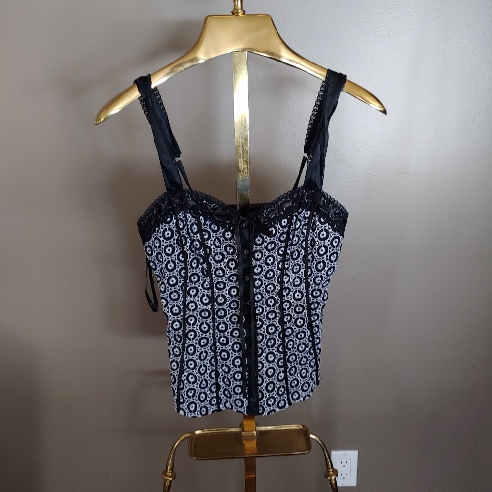 bebe Black and White Lacey Tank Top